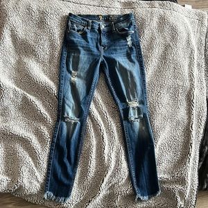 7 For All Mankind Distressed Blue Ankle Jeans